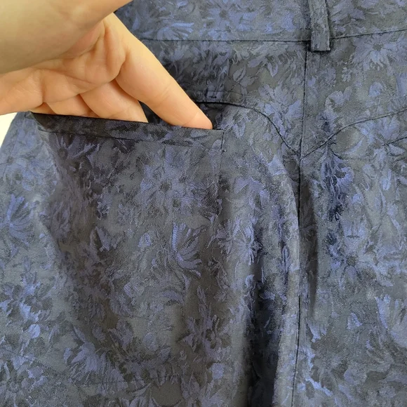 MAXMARA navy damask jacquard silk blend high rise dress pant trousers